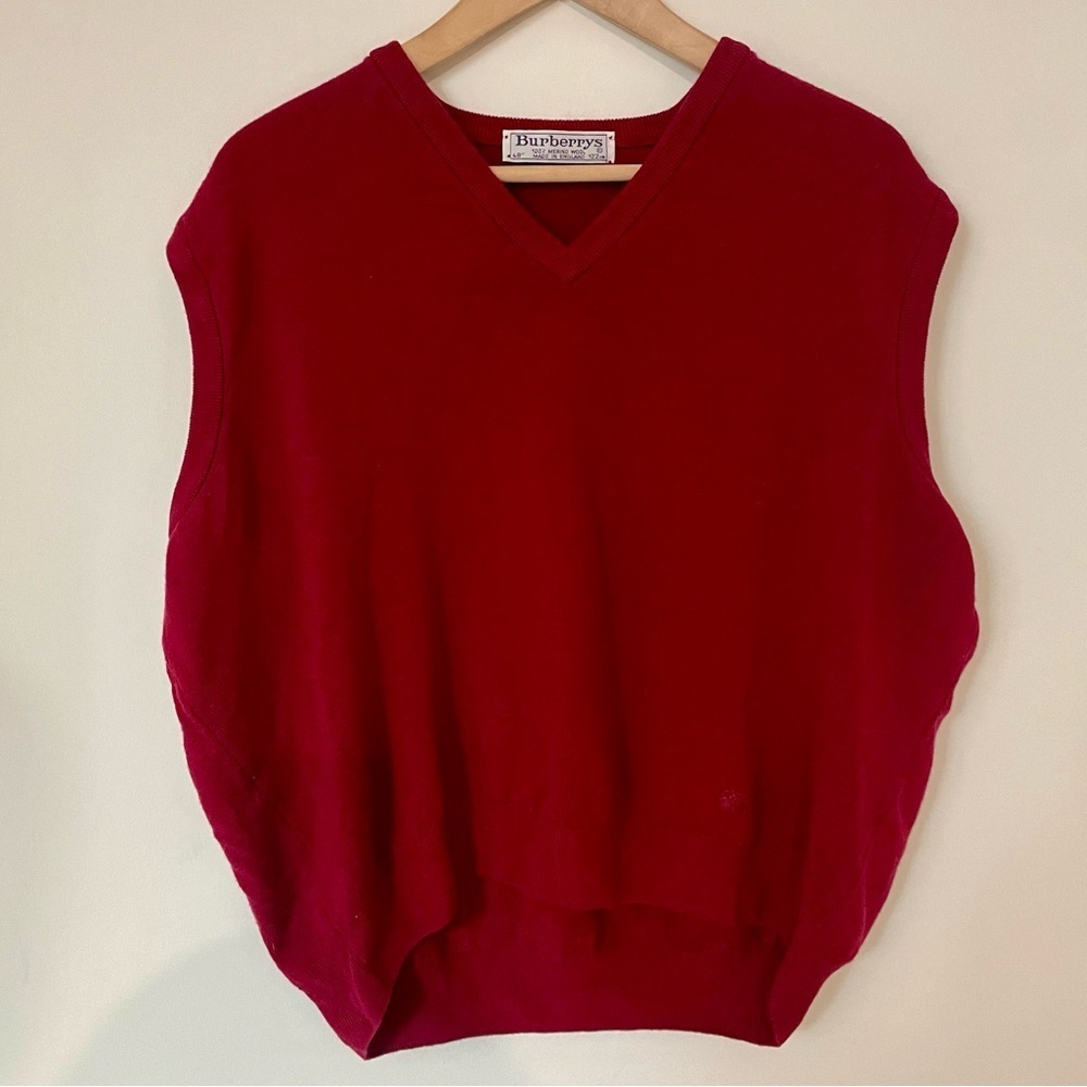 Vintage Burberry's Burgundy Sweater Vest Merino Wool Knit Size Extra Large